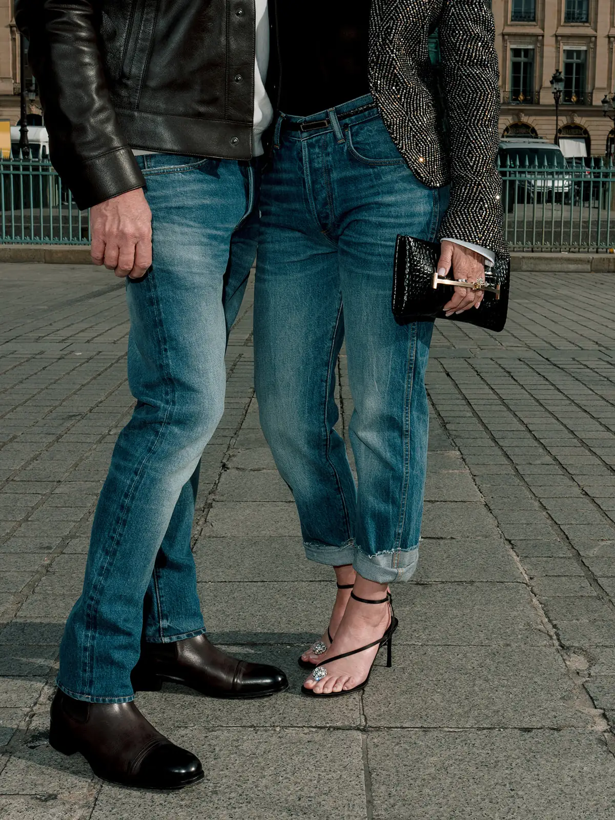 Détail de denim, chaussures en cuir et talons Tom Ford
