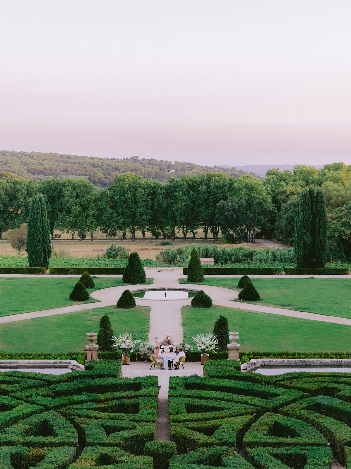 Wedding dinner for two in the formal gardens of Château de la Gaude near Aix-en-Provence