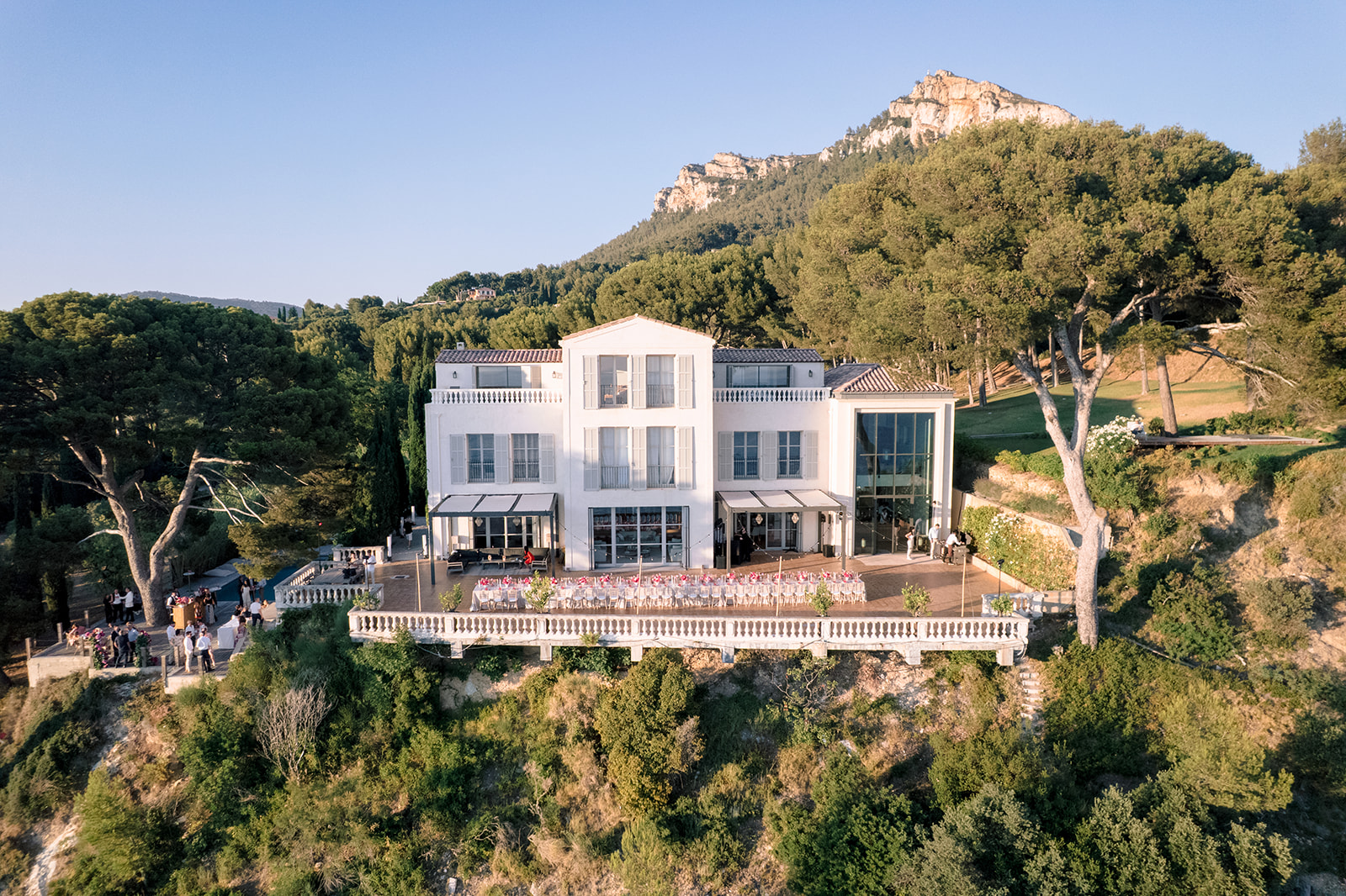 Aerial view of Domaine de Canaille wedding venue beneath Cap Canaille in Cassis