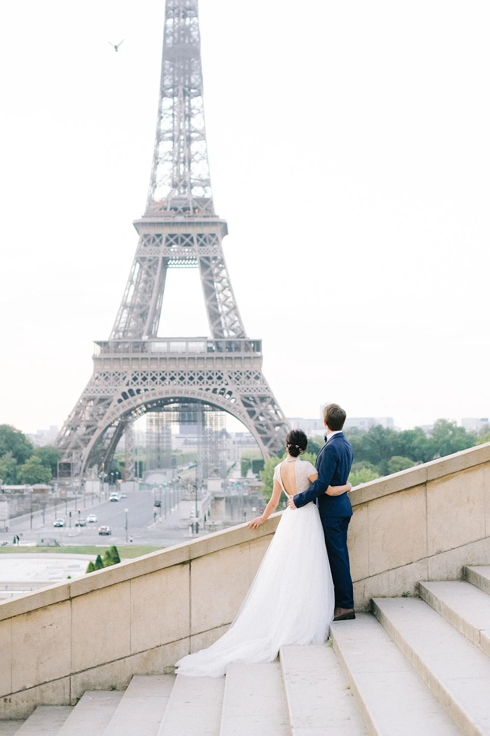 Couple looking toward the Eiffel Tower from Trocadéro