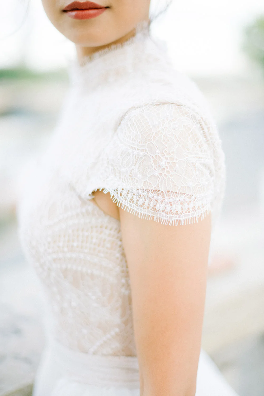 Detail of an Ersa Atelier wedding dress photographed in Paris