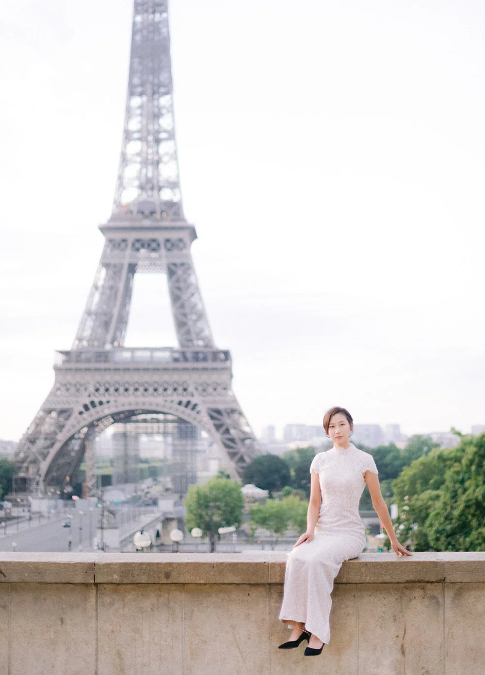 Editorial bridal portrait near the Eiffel Tower in Paris