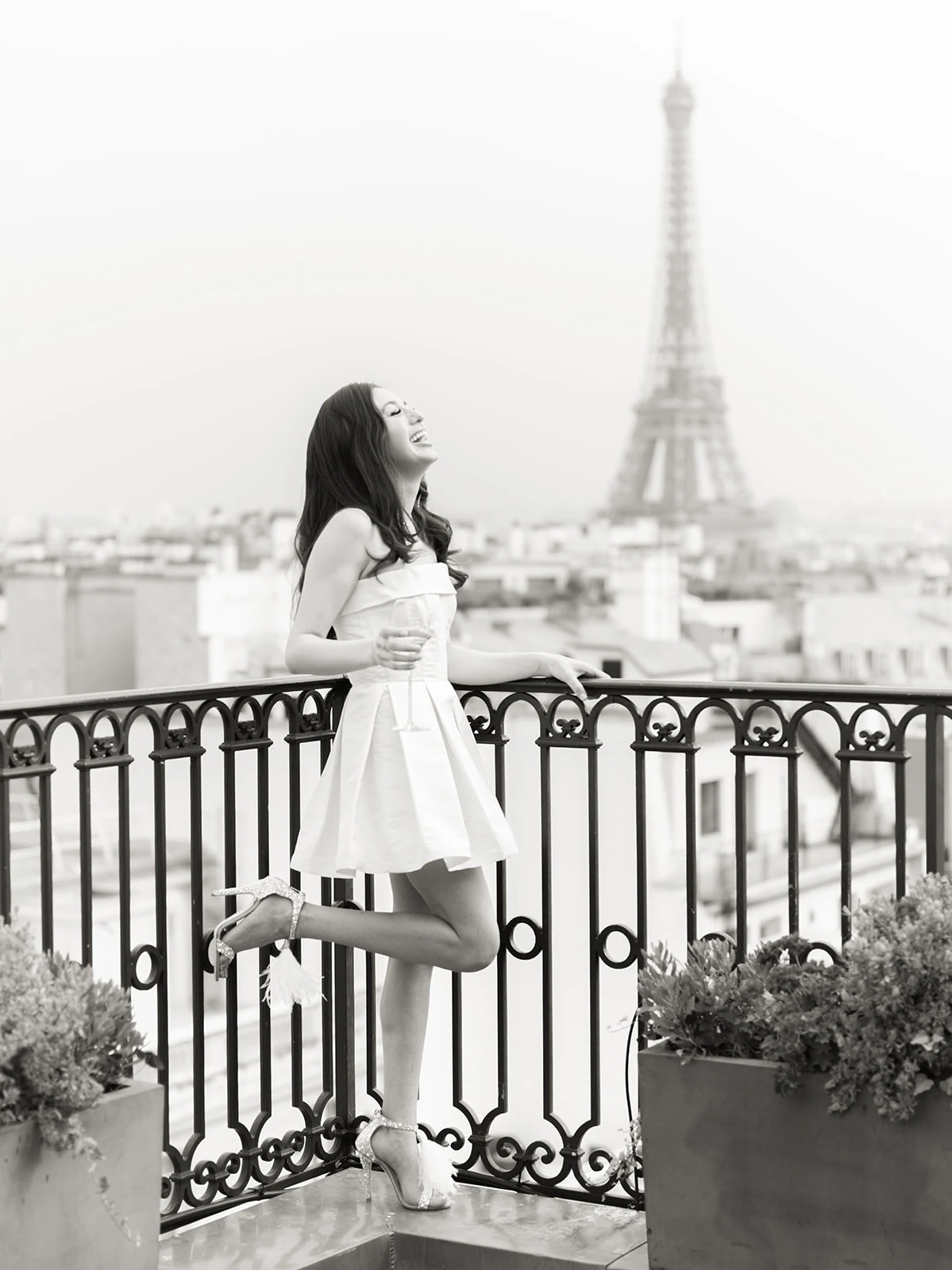 bride on the roof top at The Peninsula Paris