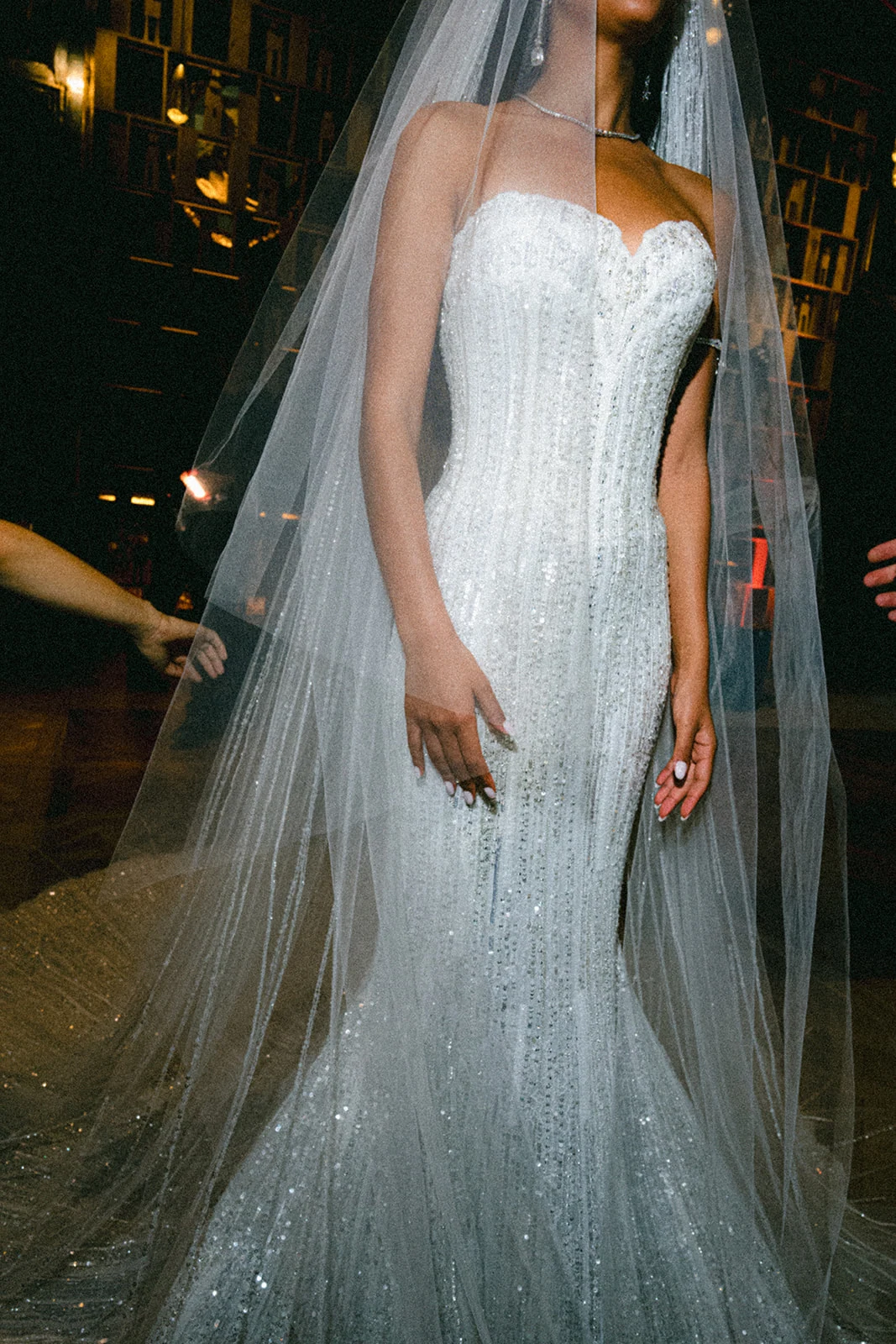 Black-and-white bridal portrait with a refined editorial composition in Paris