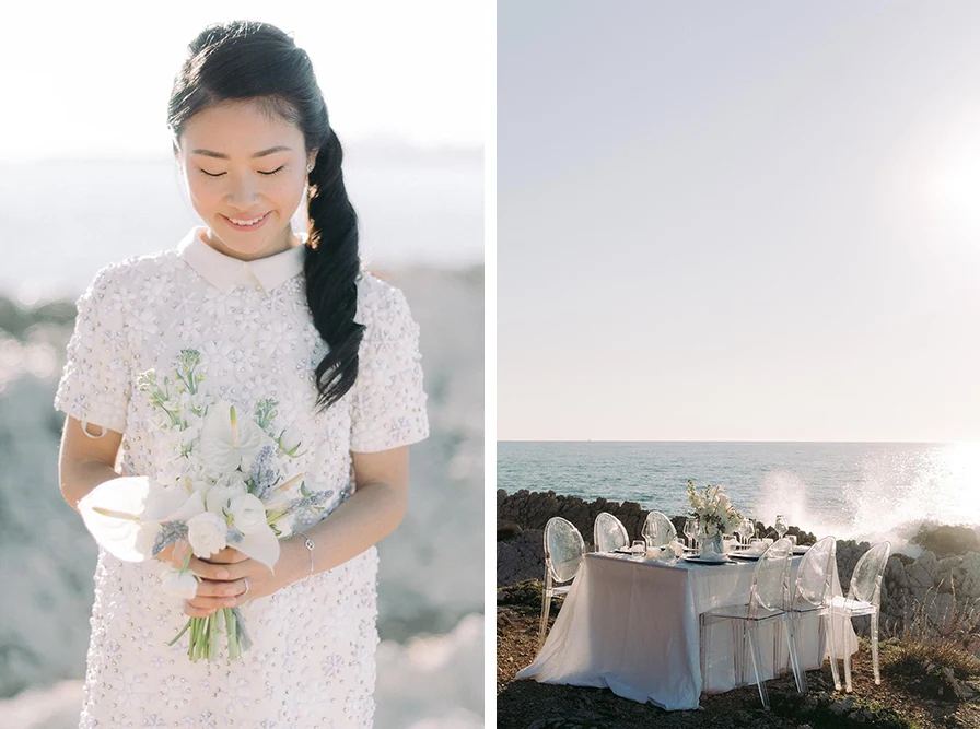 une table de mariage sur le bord de mer