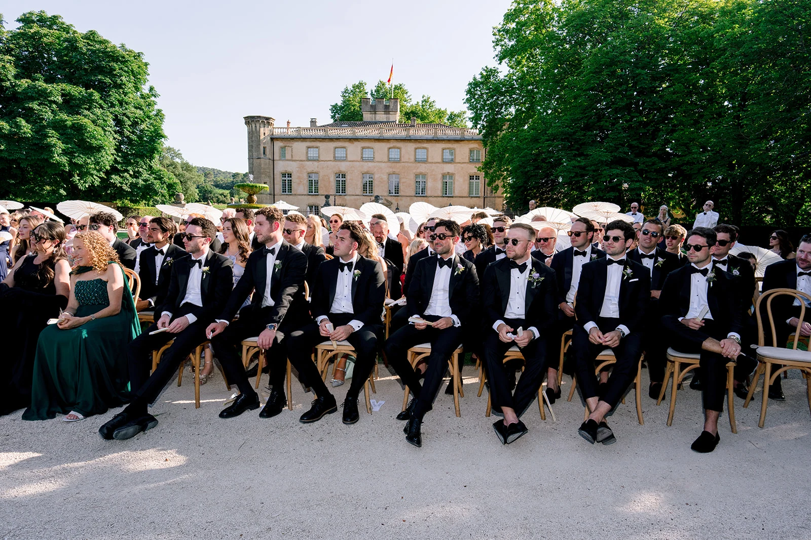 Guests seated for a wedding ceremony at Villa Baulieu