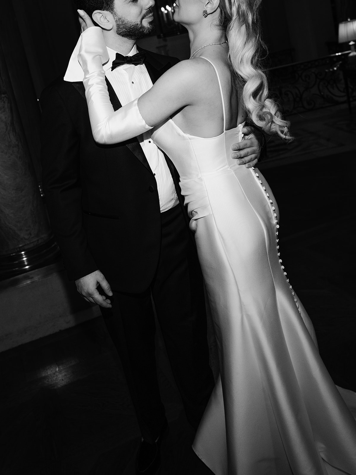 Editorial black and white bridal portrait during the wedding reception